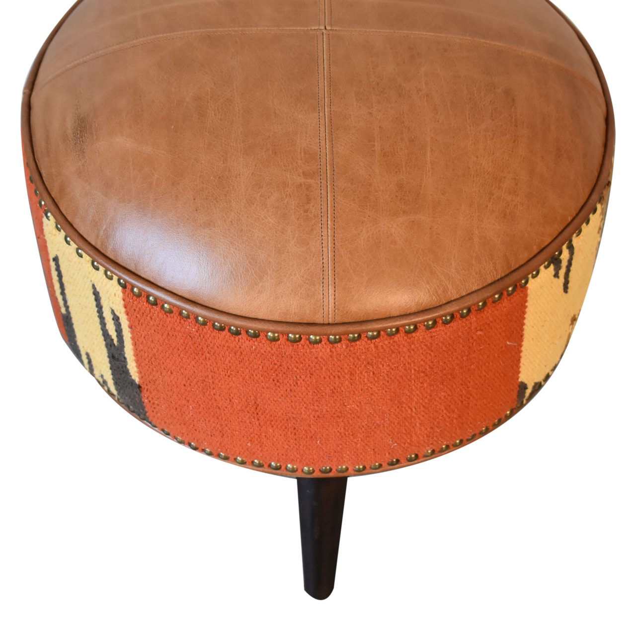 Durrie Leather Studded Footstool