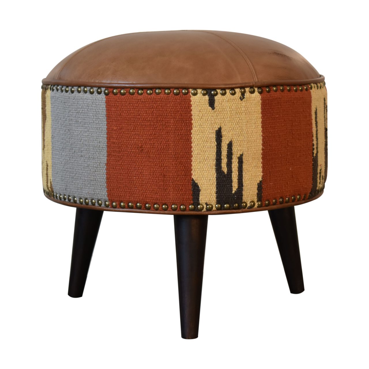 Durrie Leather Studded Footstool