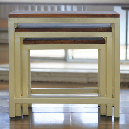 Mango Wood Gold Stool (Set of 3)
