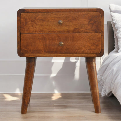 Curved Chestnut Bedside Table