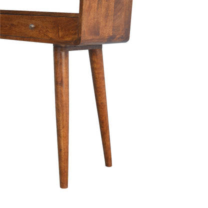 Curved Chestnut Console Table, close-up of Nordic-style legs