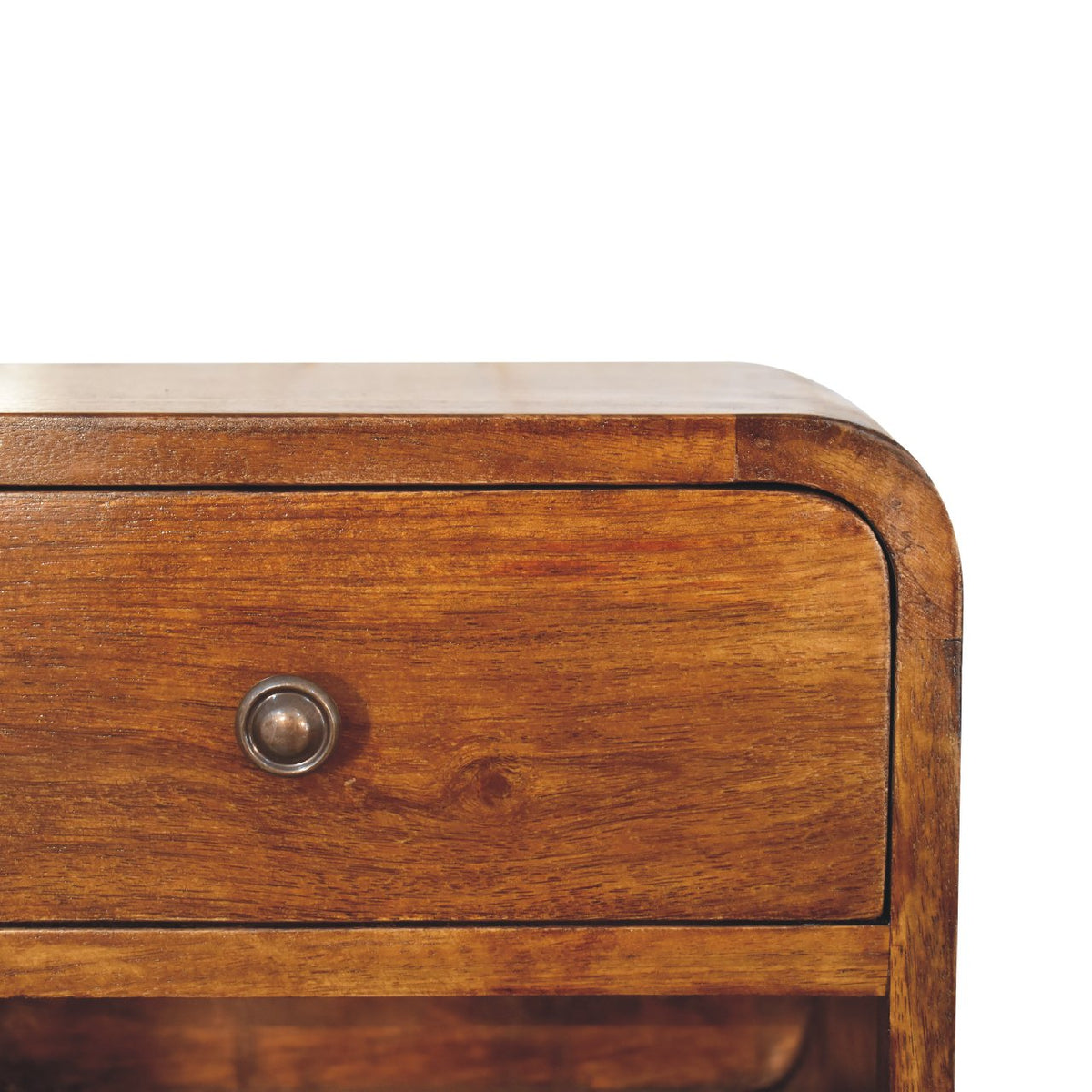 Curved Floating Mini Bedside Shelf styled with a lamp and decor