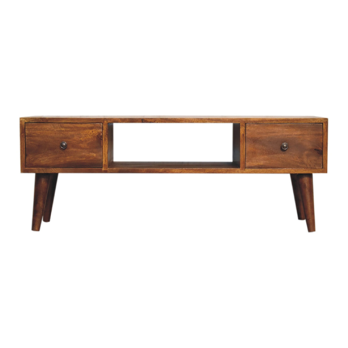 Classic Chestnut Coffee Table, angled view showing lacquered finish