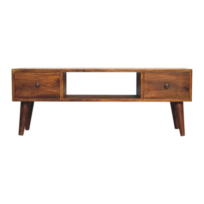 Classic Chestnut Coffee Table, angled view showing lacquered finish