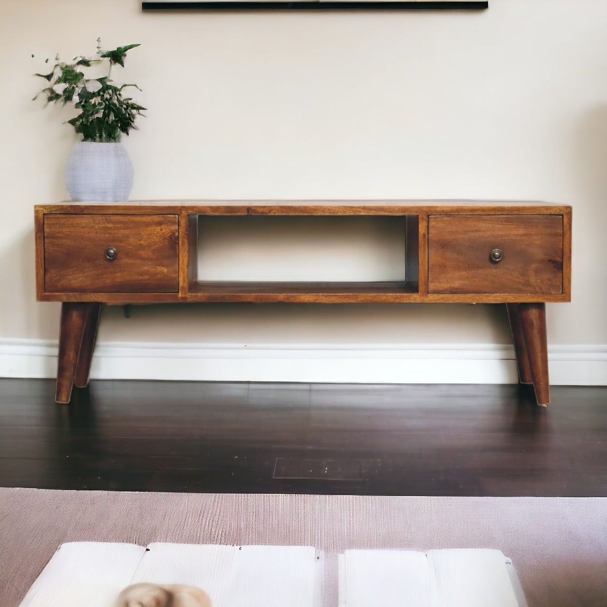 Classic Chestnut Coffee Table in solid mango wood, front view