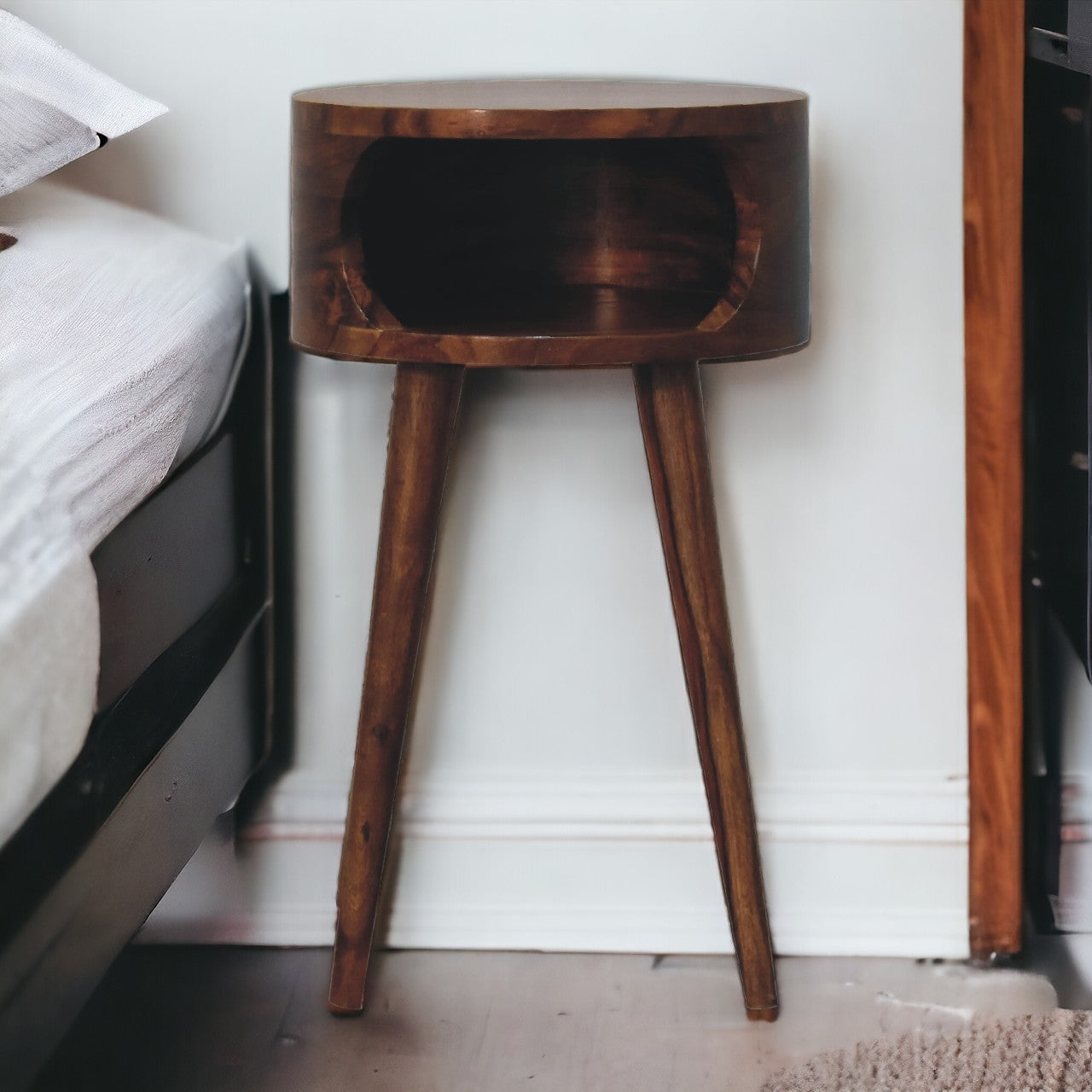 Dark Wood Open Tree Bedside Table