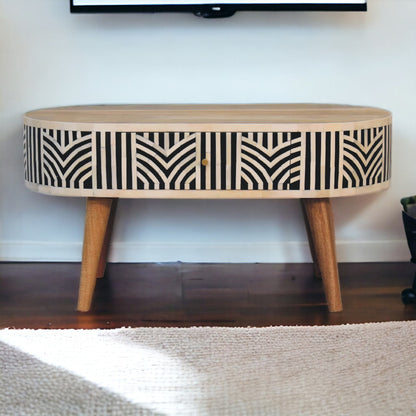 Bone Inlay Coffee Table in oak-ish finish, front view