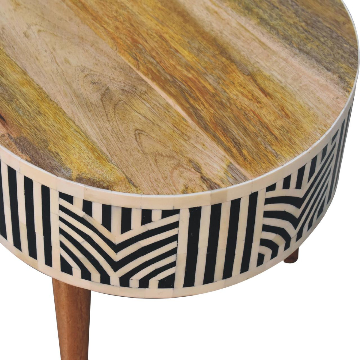 Detail view of the Bone Inlay Coffee Table's intricate inlay pattern