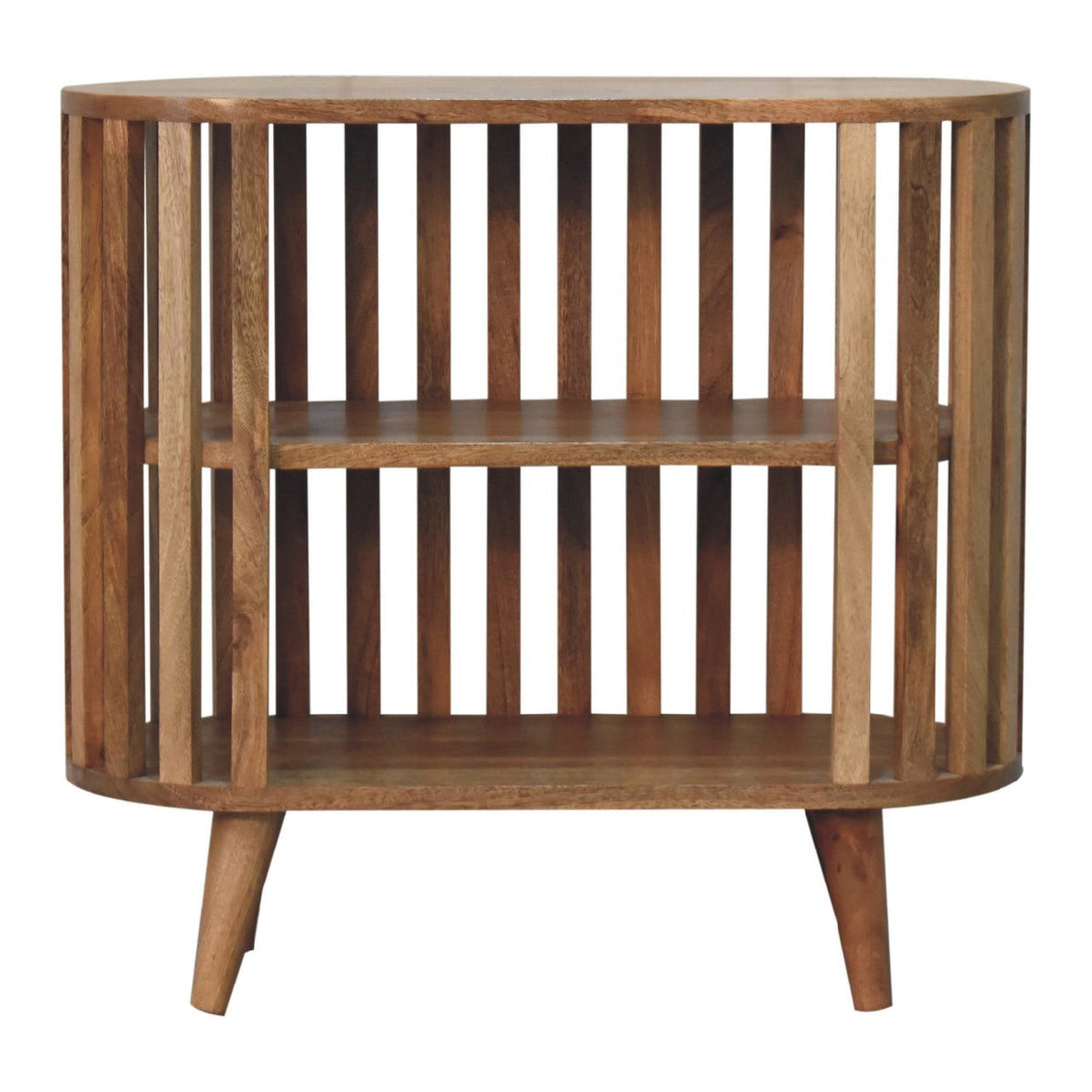 Open Fringed Shelf Table styled with plants and decor