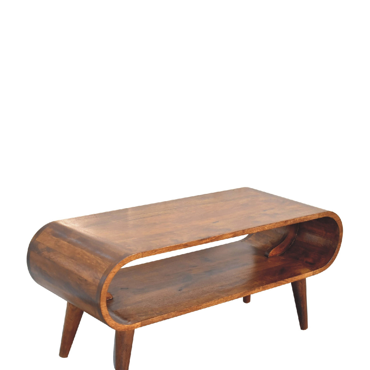 Detail view of the Open Void Nordic Coffee Table's solid mango wood grain