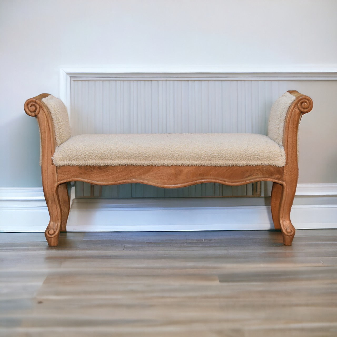 Boucle French Style Carved Bench