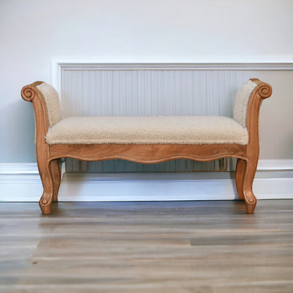 Boucle French Style Carved Bench