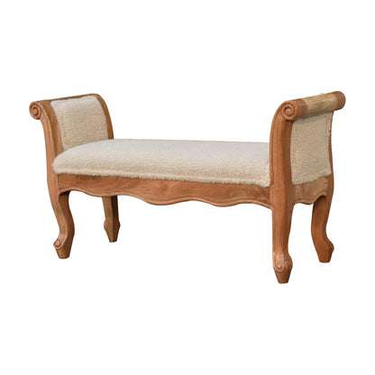 Boucle French Style Carved Bench