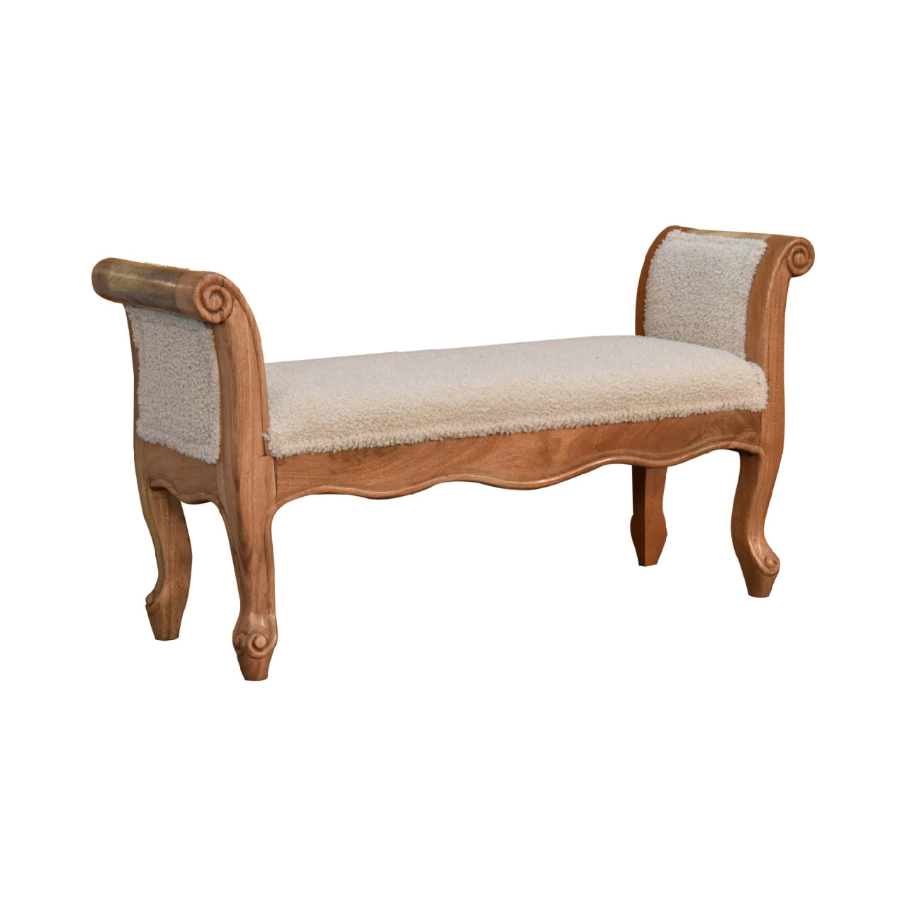 Boucle French Style Carved Bench