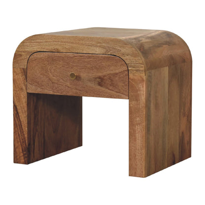 Close-up of the Darcy Bedside Table's brass knob and drawer