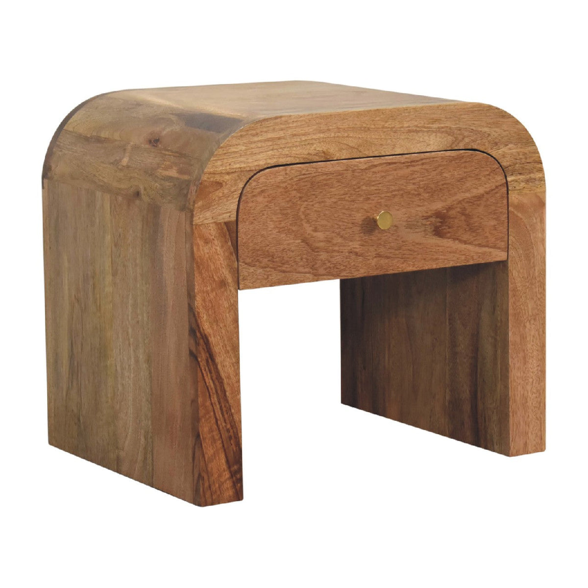 Darcy Bedside Table, side profile showing rounded edges