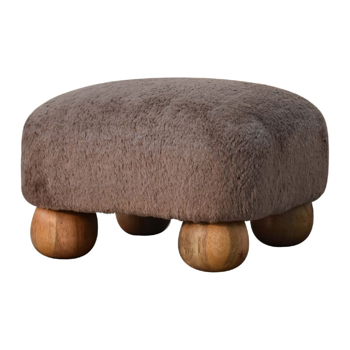 Faux Fur Nordic Footstool, side profile showing bun feet