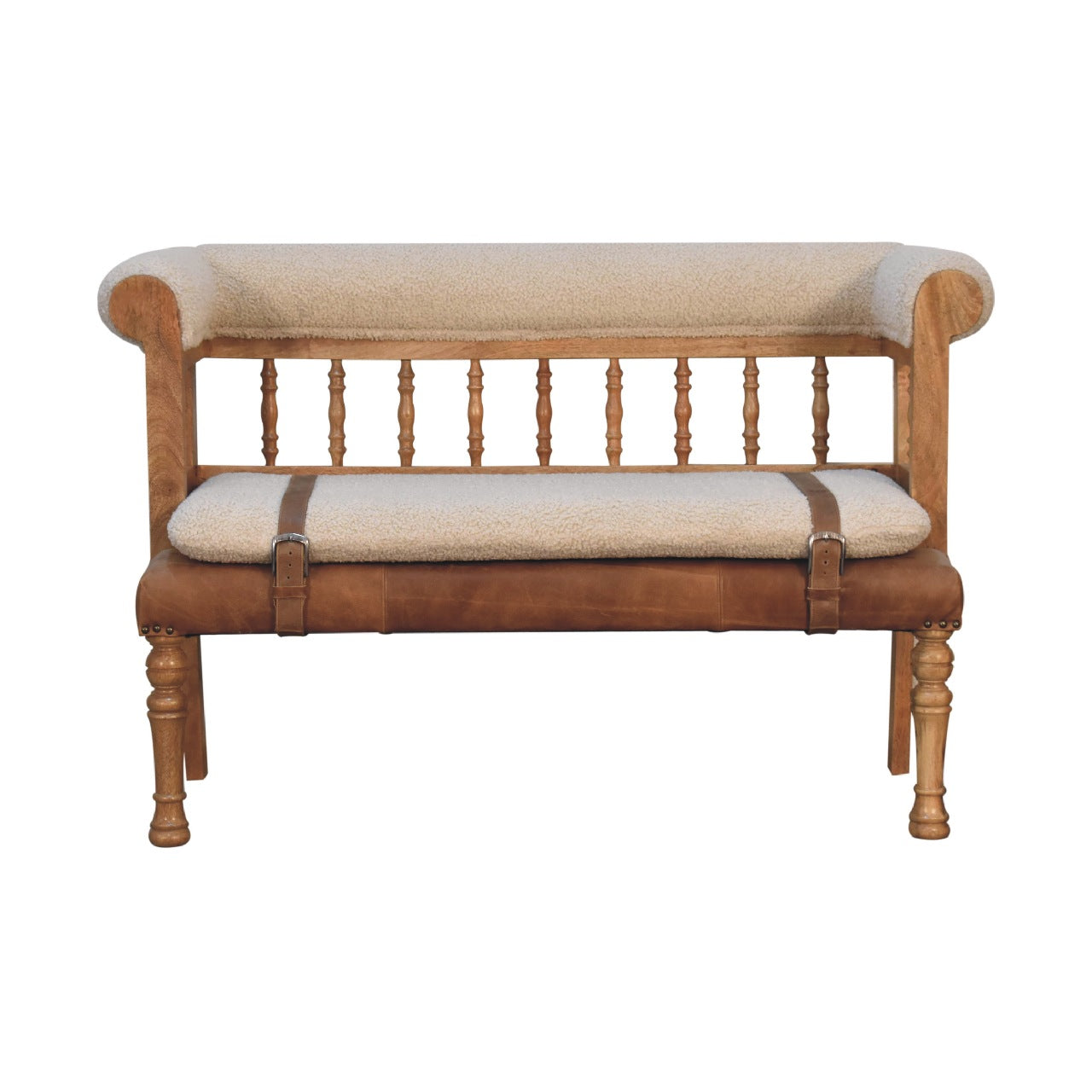 Boucle Leather Strapped Hallway Bench