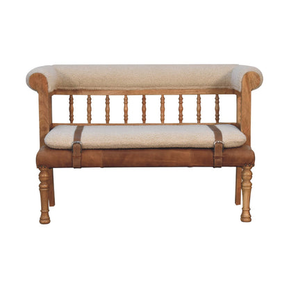 Boucle Leather Strapped Hallway Bench