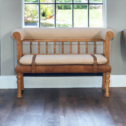 Boucle Leather Strapped Hallway Bench