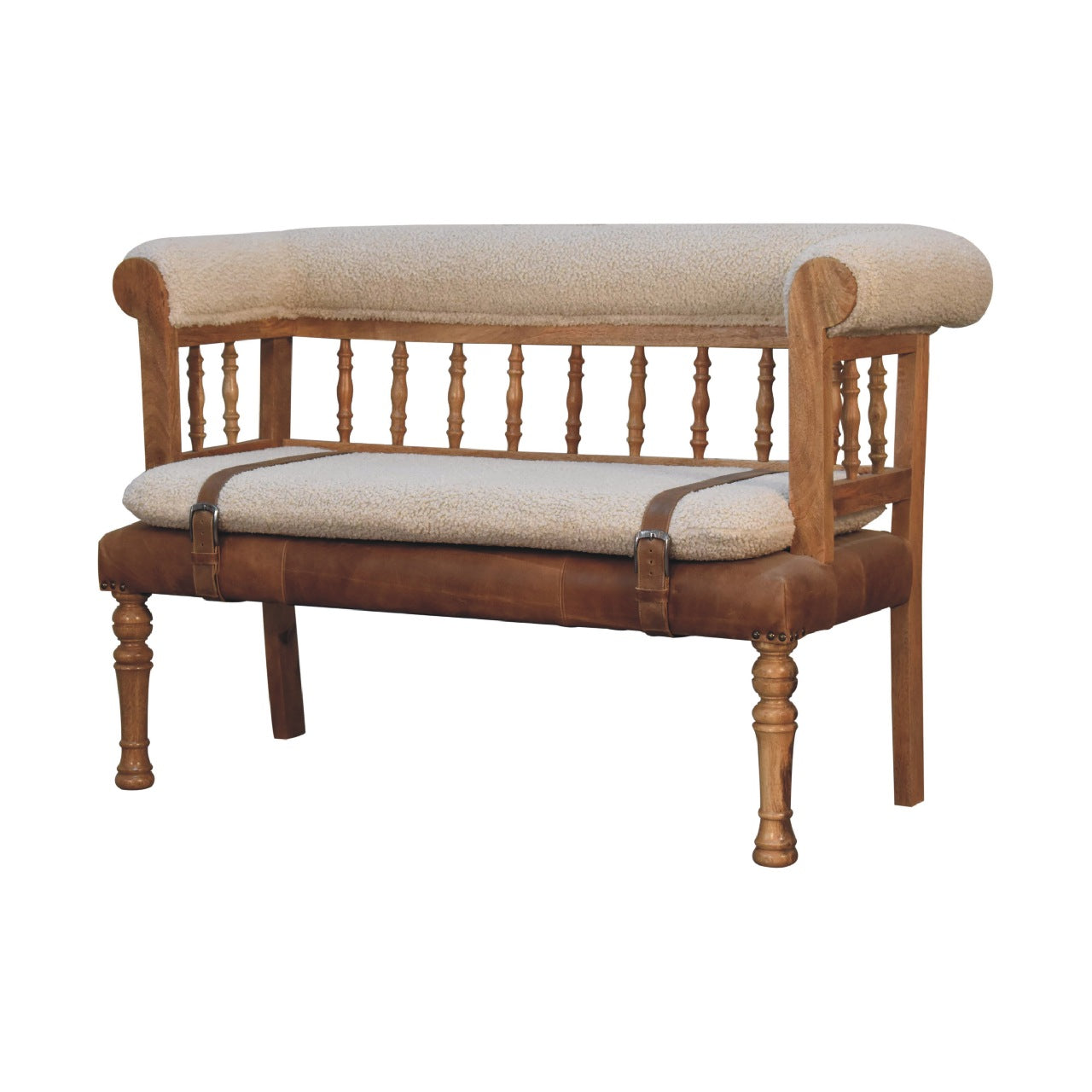 Boucle Leather Strapped Hallway Bench