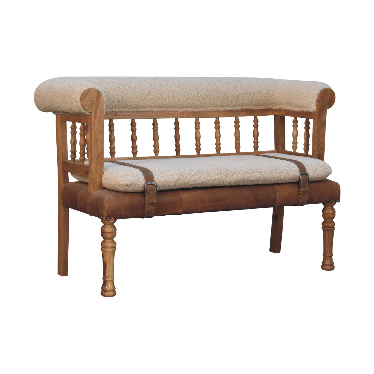 Boucle Leather Strapped Hallway Bench