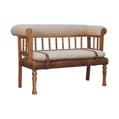 Boucle Leather Strapped Hallway Bench