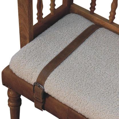 Boucle Leather Strapped Hallway Bench