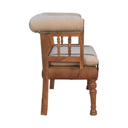 Boucle Leather Strapped Hallway Bench