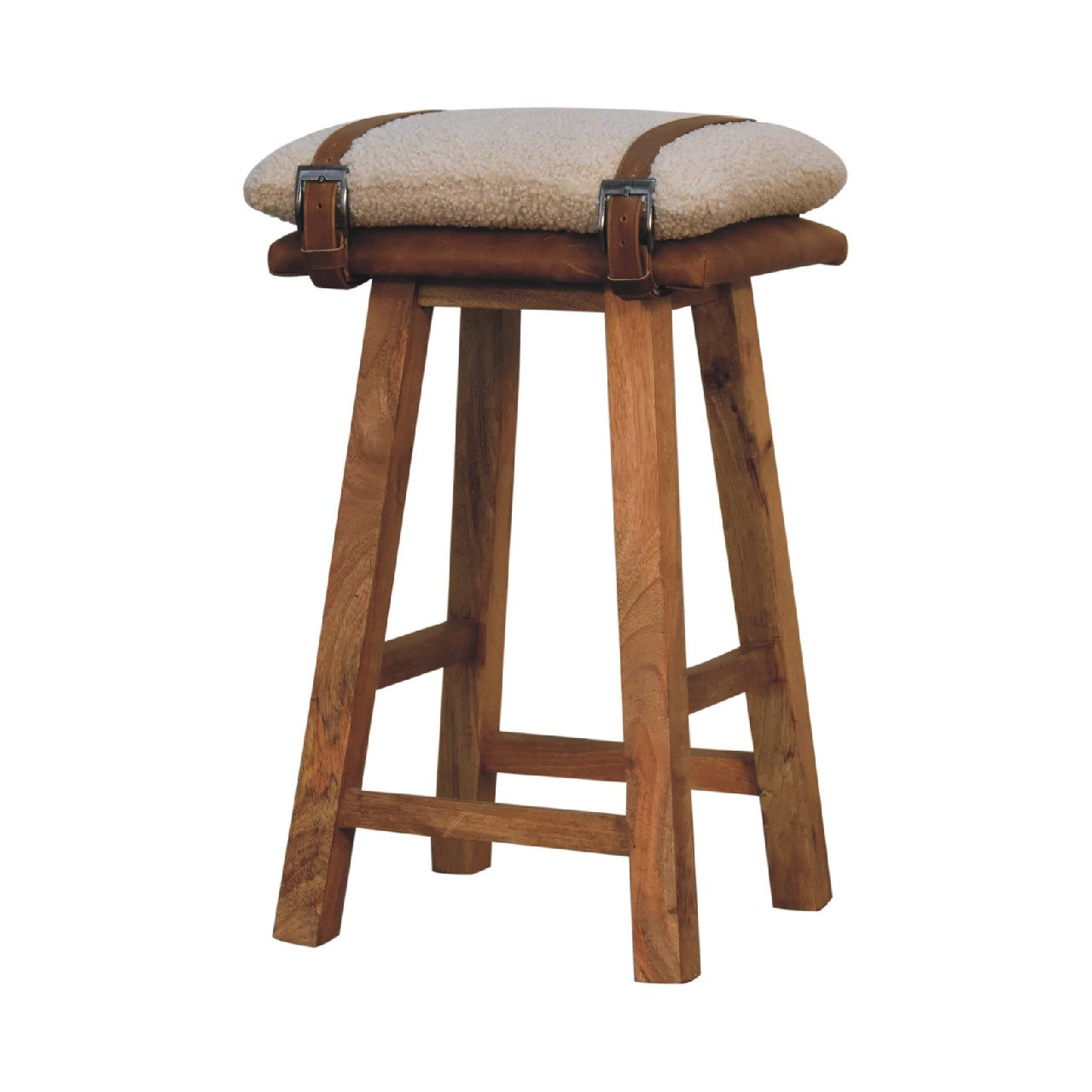 Boucle Leather Strapped Bar Stool