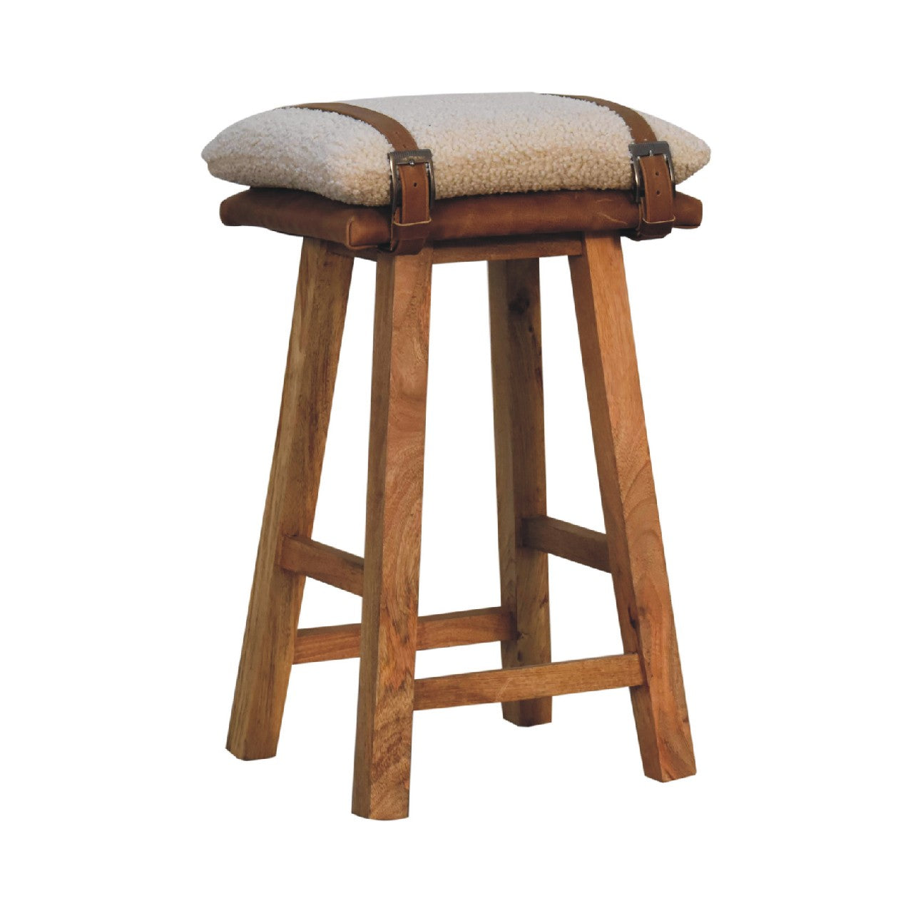 Boucle Leather Strapped Bar Stool