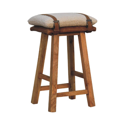 Boucle Leather Strapped Bar Stool