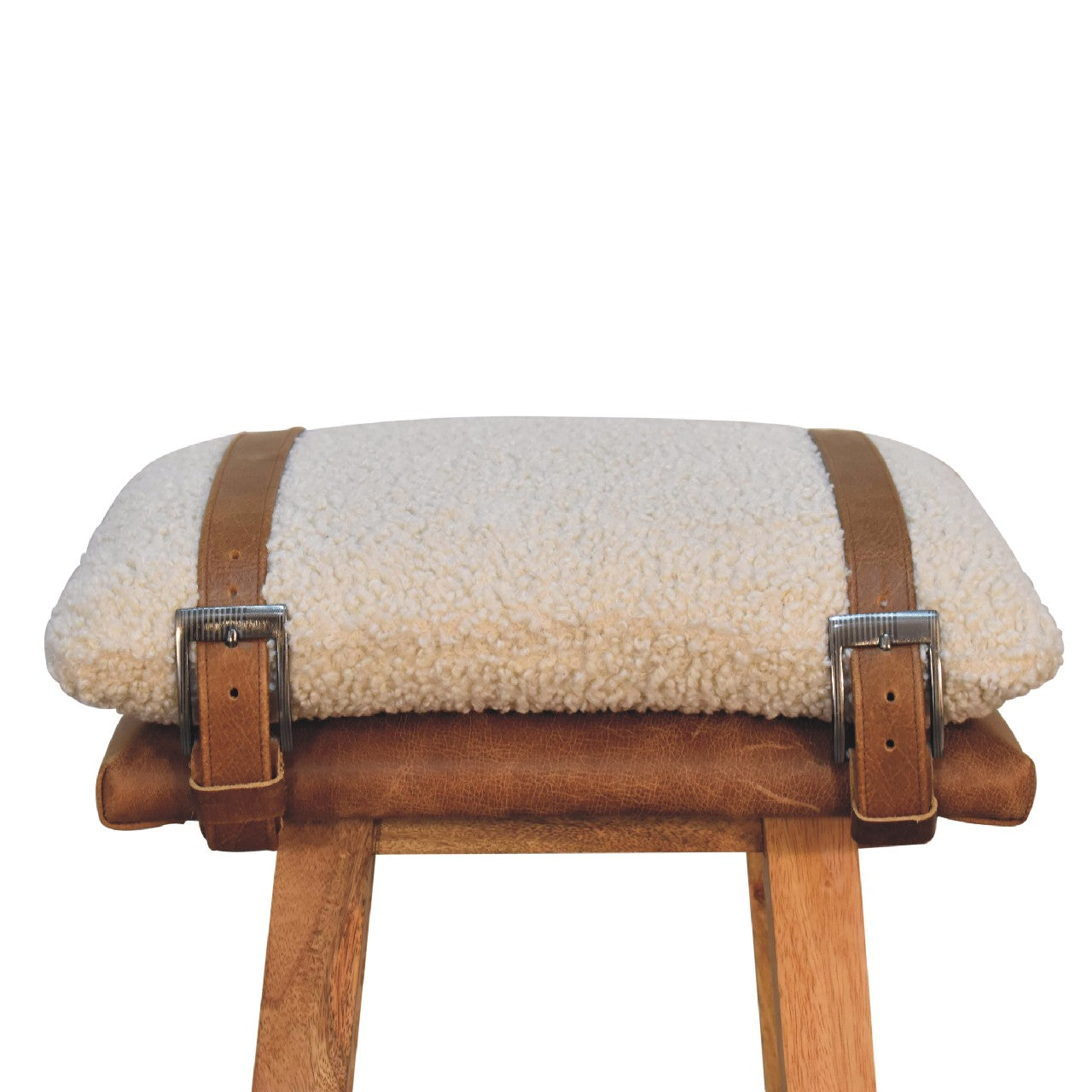 Boucle Leather Strapped Bar Stool