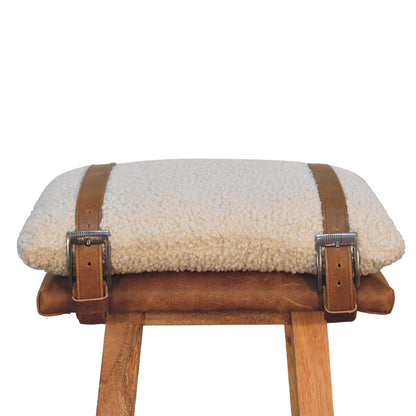 Boucle Leather Strapped Bar Stool