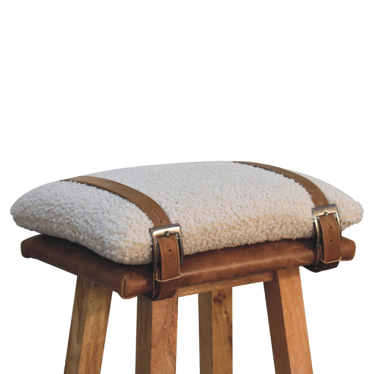 Boucle Leather Strapped Bar Stool
