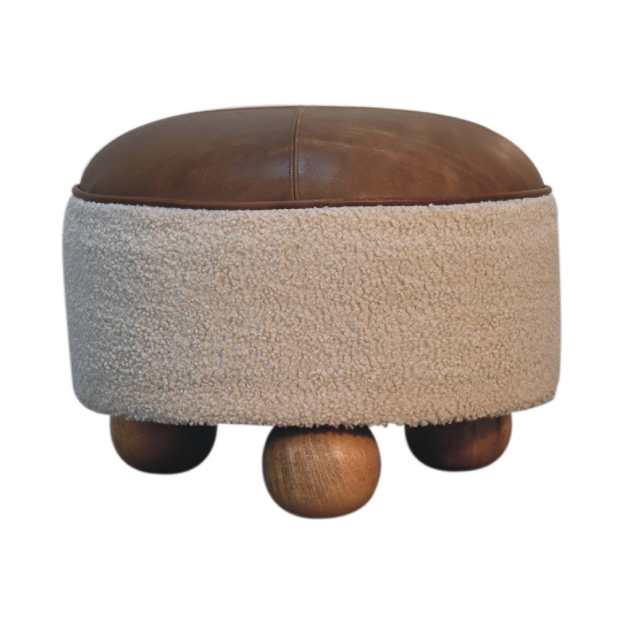 Boucle Leather Footstool with Ball Feet