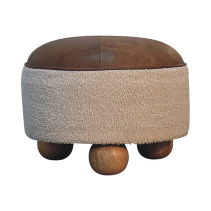 Boucle Leather Footstool with Ball Feet