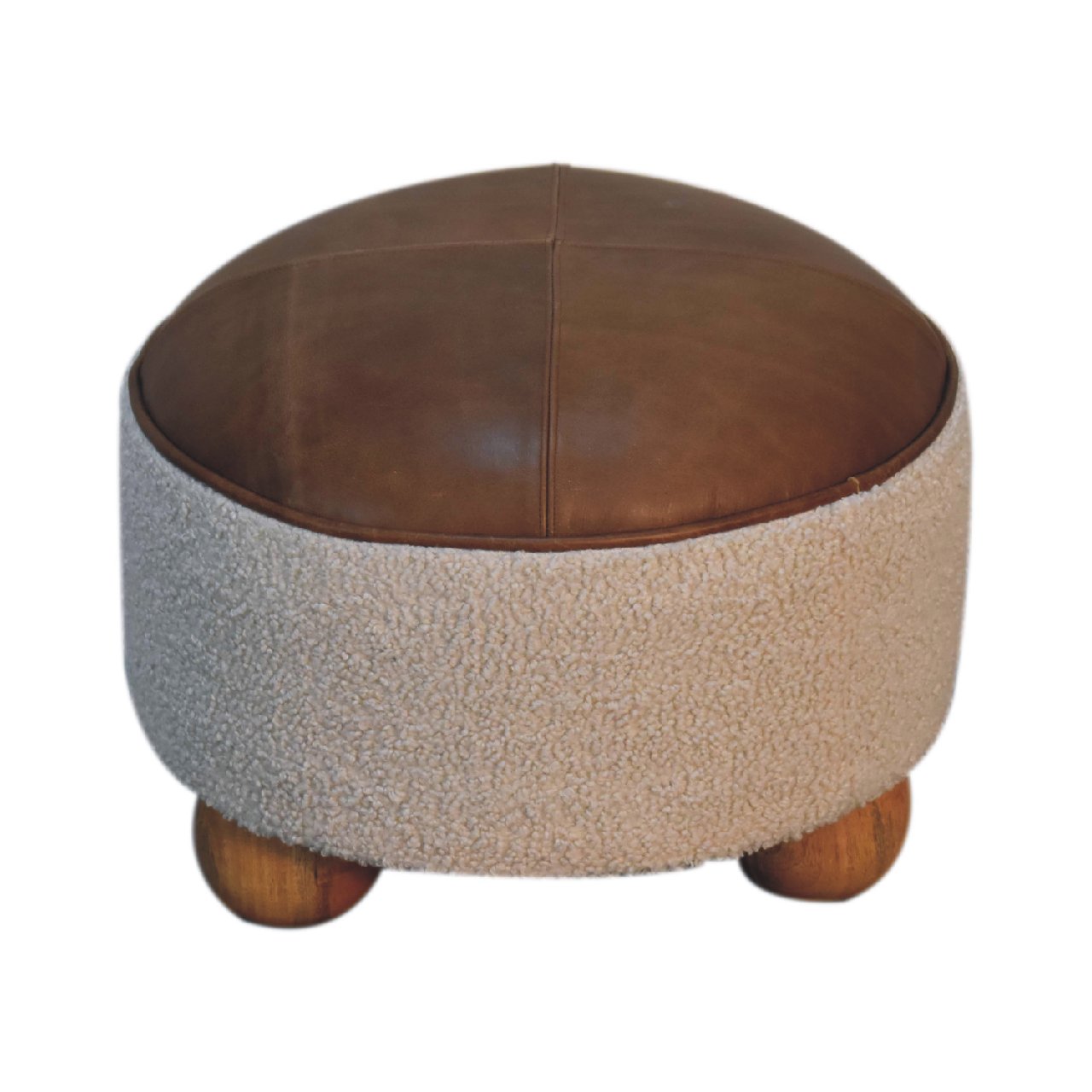 Boucle Leather Footstool with Ball Feet