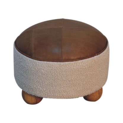 Boucle Leather Footstool with Ball Feet