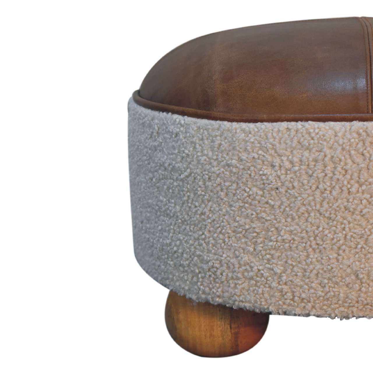 Boucle Leather Footstool with Ball Feet