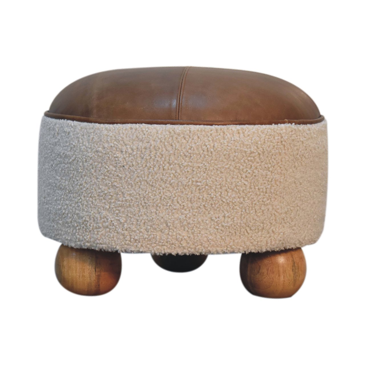 Boucle Leather Footstool with Ball Feet