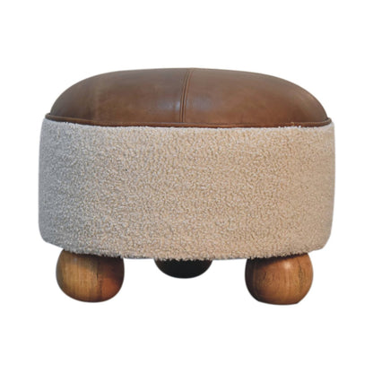 Boucle Leather Footstool with Ball Feet
