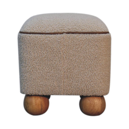 Boucle Footstool with Ball Feet styled in a living room setting