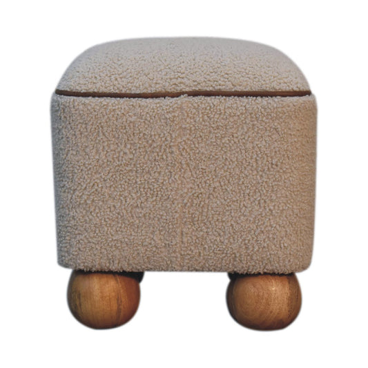 Boucle Footstool with Ball Feet styled in a living room setting