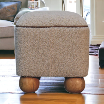 Boucle Footstool with Ball Feet, front view