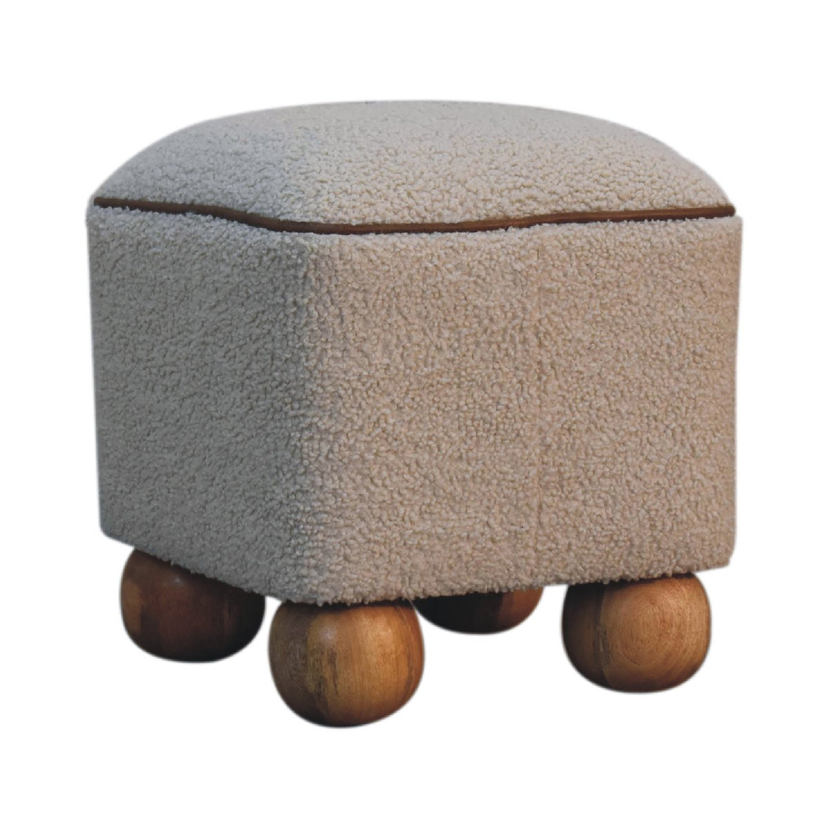 Close-up of the Boucle Footstool's textured upholstery