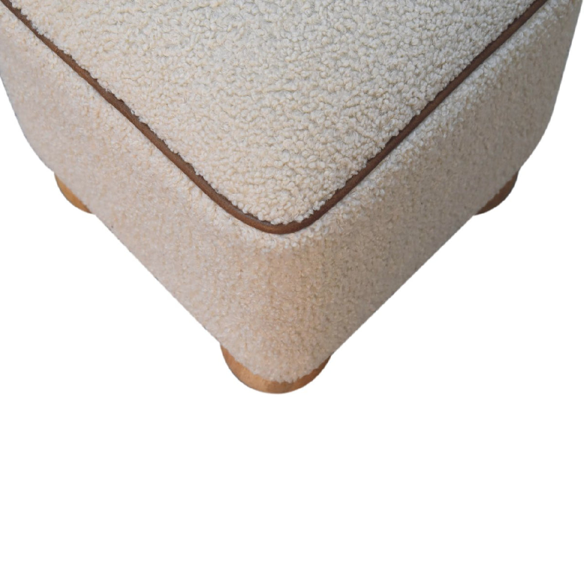 Boucle Footstool with Ball Feet, top-down view