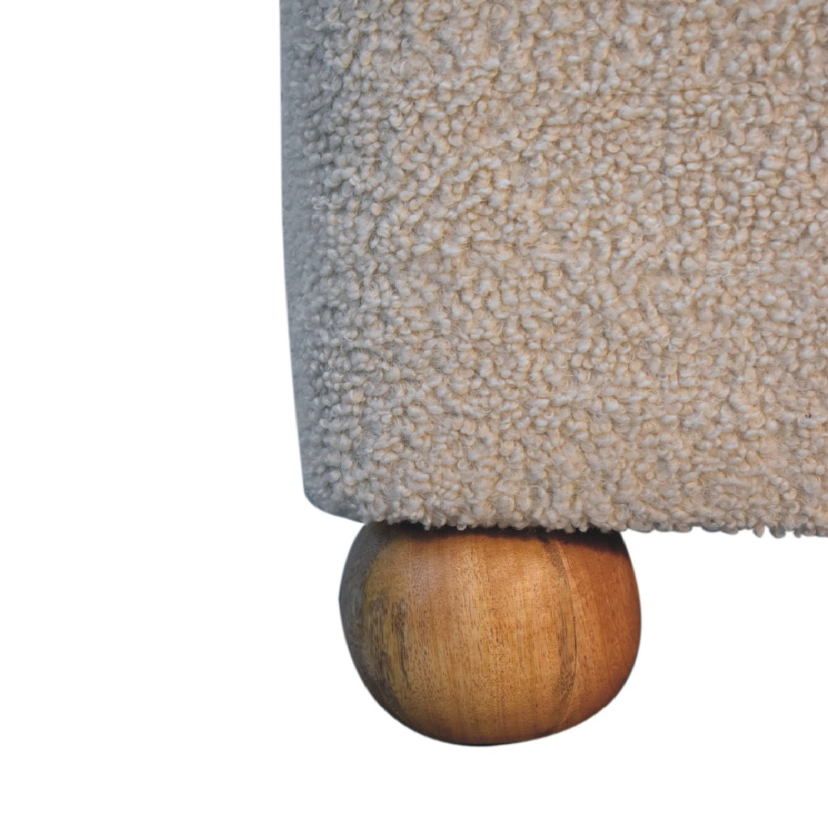 Boucle Footstool with Ball Feet, three-quarter angle view