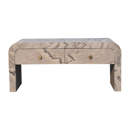 Marble Wood Media Unit with marble effect stone veneer, front view