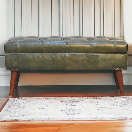 Olive Green Leather Bench